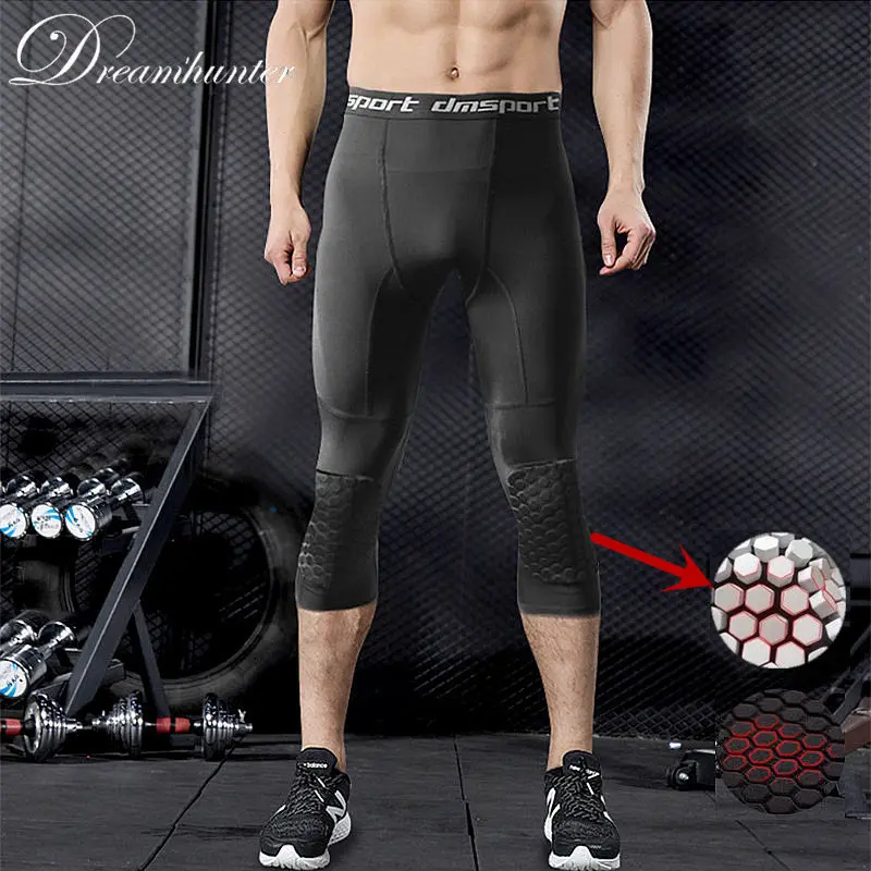 Honeycomb Pad работает колготки Для мужчин спортивные Леггинсы Фитнес брюки сжатия упражнения на обучение Bodybuild бег Sweatpant