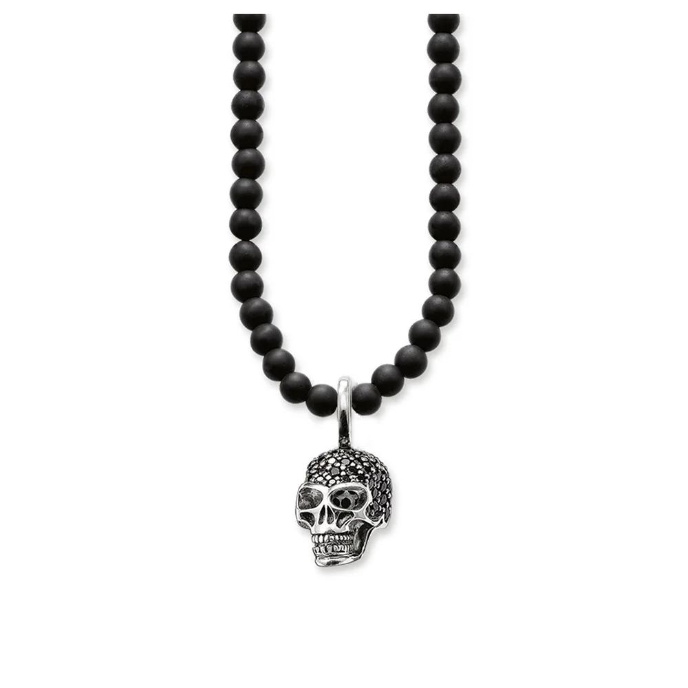 

Natural Stone Obsidian Beads 925 Sterling Silver Black Zirconia Skull Necklaces Pendants, Most Fashion Jewelry Chokers for Men