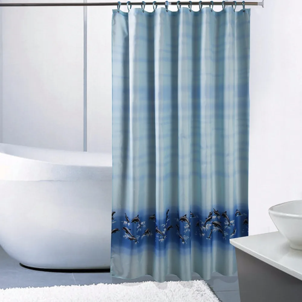 Polyester Shower Curtain dolphin printed Waterproof mould proof