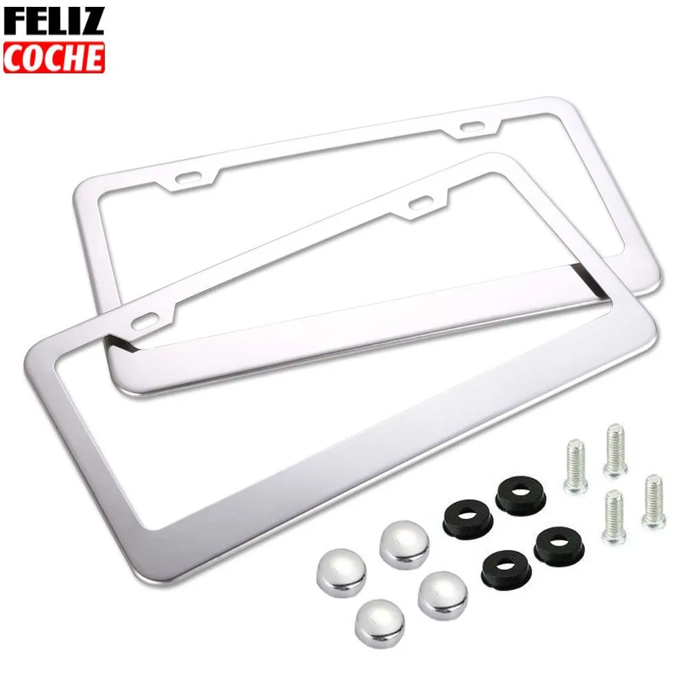 2pcs Lot Us Standard Car License Plate Frame Stainless Steel Chrome 2pcs Lot Us Standard Car License Plate Frame Stainless Steel Chrome Tag Cover With Caps America Styling A2117 In From