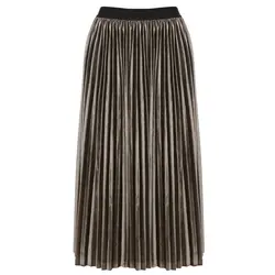 Для женщин Мода Демисезонный юбка флис Высокая талия со складками подол леди из органической кожи до середины икры с эластичной резинкой
