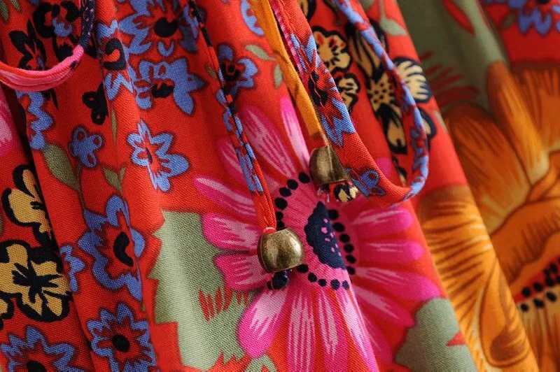 Богемный красный ромашка цветочный принт Camis короткий топ сексуальный женский оборками подол вискоза эластичная талия юбка Бохо Топы 2 шт. комплект