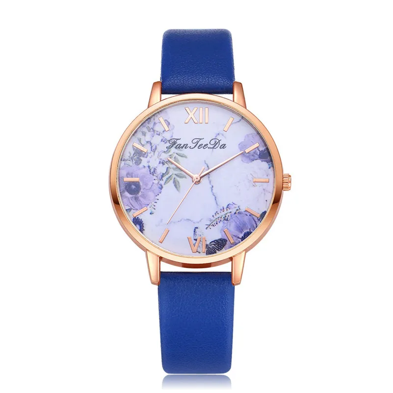 Роскошные женские часы, уникальный цветочный циферблат, кварцевые часы, модный кожаный ремешок, женские наручные часы для женщин, повседневные женские часы# D