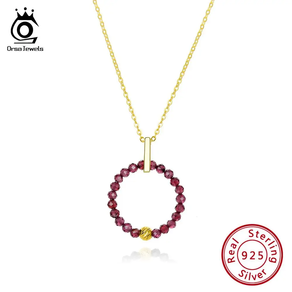 ORSA JEWELS серебро 925 женское ожерелье Круглый Кулон красный камень гранат 18 К