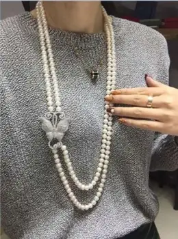 

double strands 9-10mm round south sea white pearl necklace 22-24inch
