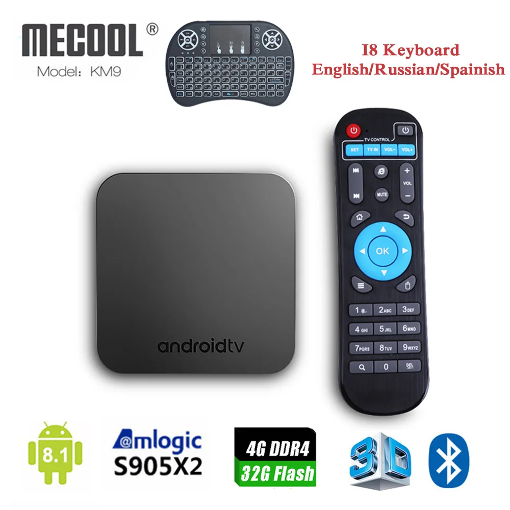 

MECOOL KM9 Android 9.0 TV Box 4GB DDR3 32GB EMMC BT4.1 Support Ultra HD 4K H.265 USB 3.0 Dual Wifi 2.4/5.0G Media Player