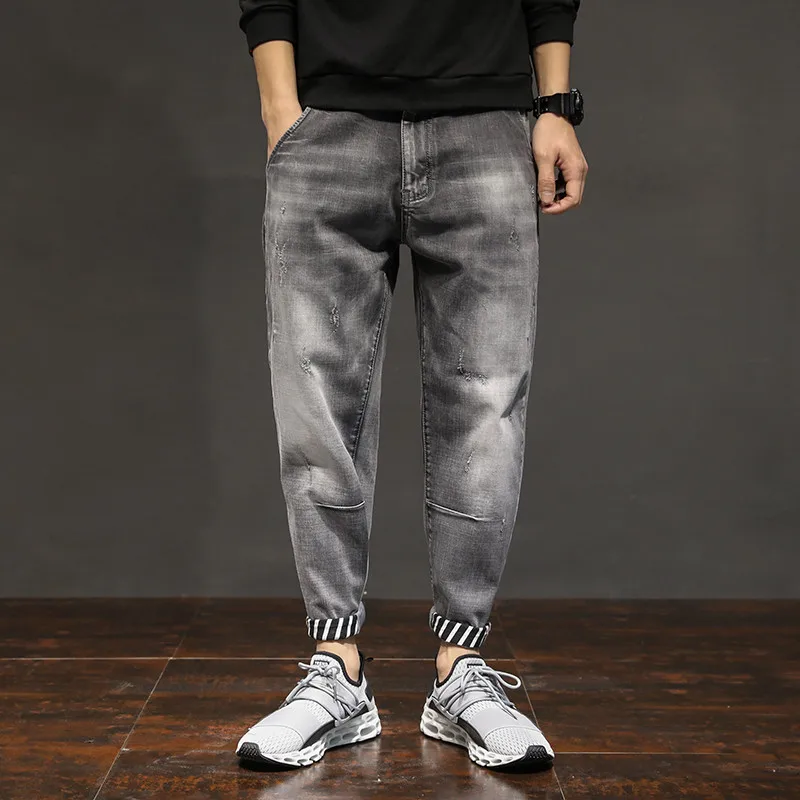 New Fashion Men's Jeans Casual Quality Straight Slim Distressed Grey