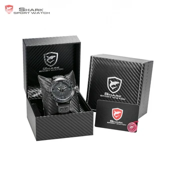 

Longfin SHARK Sport Watch Mens Brand Watches Steel Chronograph Genuine Leather Strap Quartz Clock /SH400-403