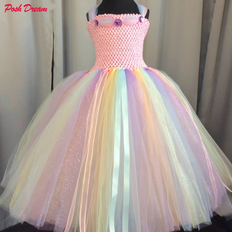 

POSH DREAM Pastel Easter Princess Girls Tulle Tutu Dress Shining Spark Tulle Dress for Girls Birthday Gift Princess Dress Up