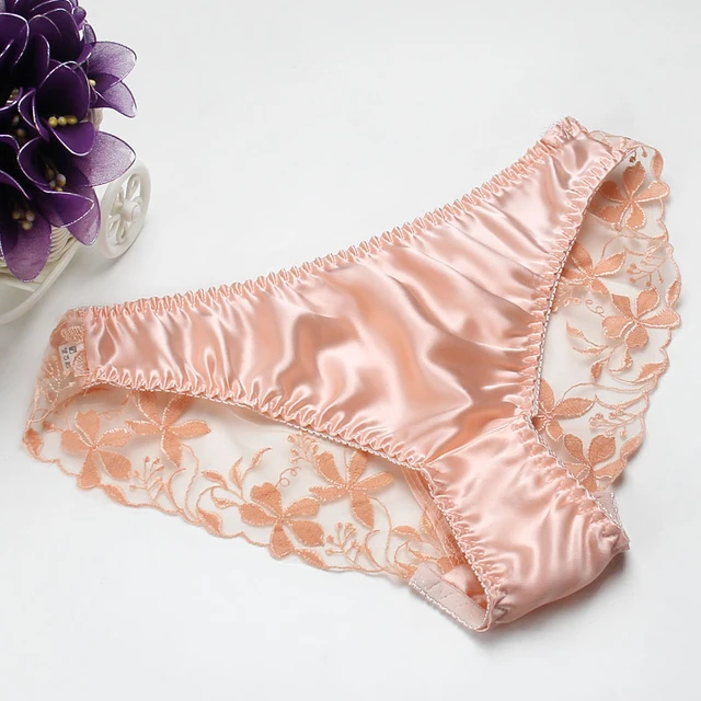 Women's Mulberry Silk Panties Silk Sexy Bikini Silk Briefs Satin Underwear  2pcs