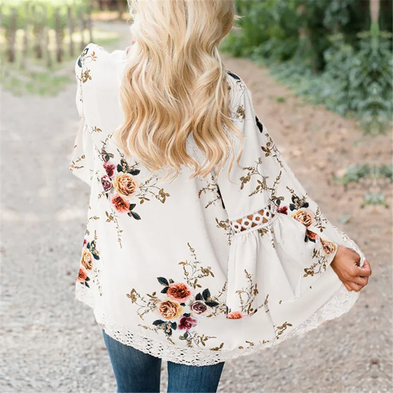Gladiolus 2019 Spring Womens Tops And Blouses Loose Floral Print Flare Sleeve Lace Women Kimono Cardigan Summer Shirts Plus Size (51)