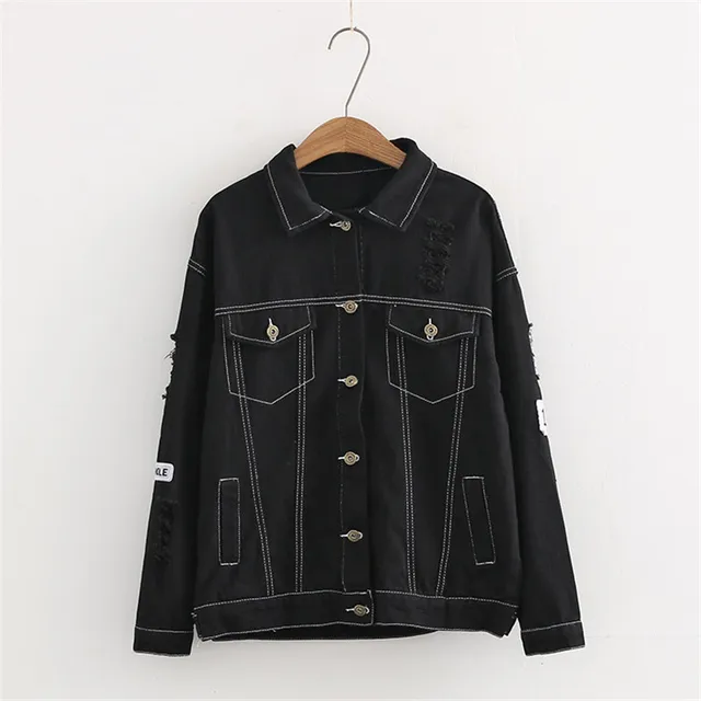 Spring and summer new hole patch denim jacket, fashion printing jacket