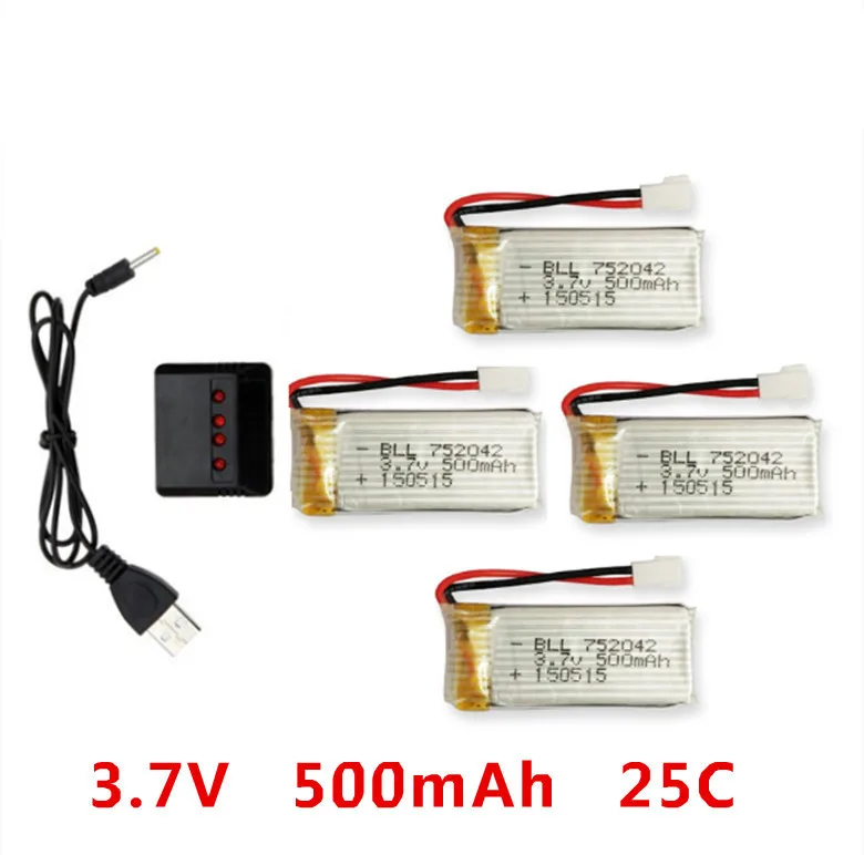 

X4 kit Hubsan X4 H107C 3.7V 500mAh Upgrade Battery & USB Charger Parts for Hubsan RC Drone For H107L H107C H107D X5C X5SC X11C