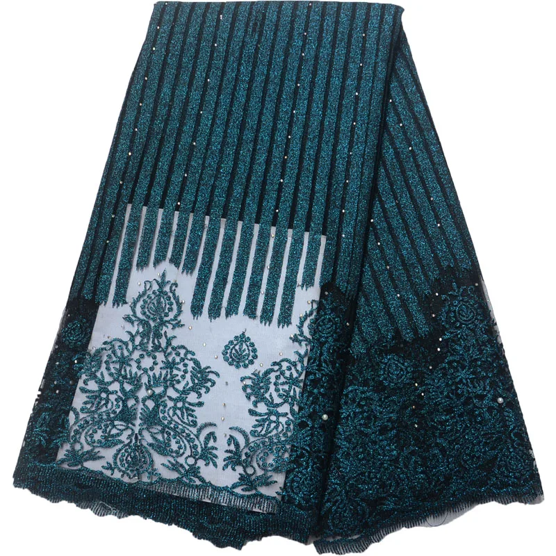 

HFX Nigeria French Embroidery Party Dress Tulle Net Lace 5 Yards Mesh Lace High Quality Teal Dress Lace with Stones X1162-6
