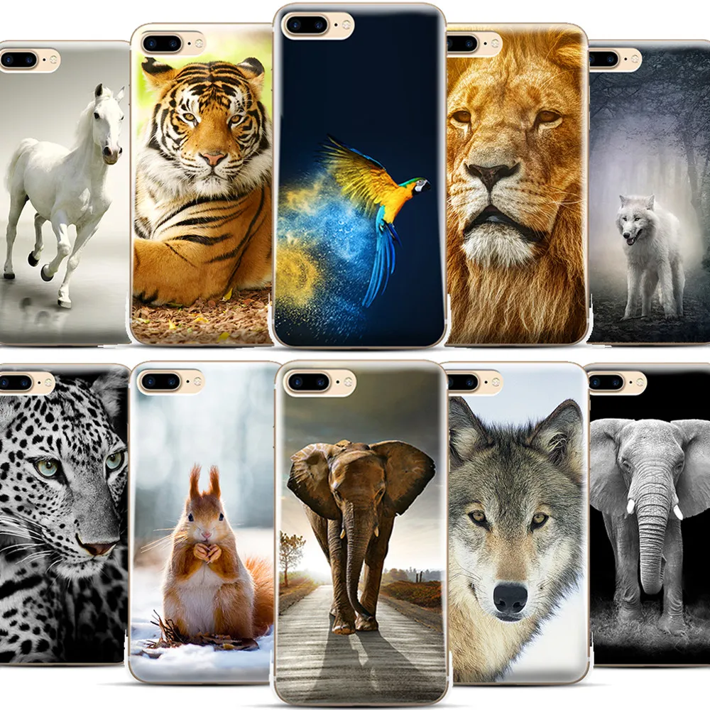 

Printed Pattern Cell Phone TPU Case Back Cover For Apple iPhone 5 6 7 8 Plus X XR XS MAX Animals Lion Tiger Wolf Elephant Rabbit