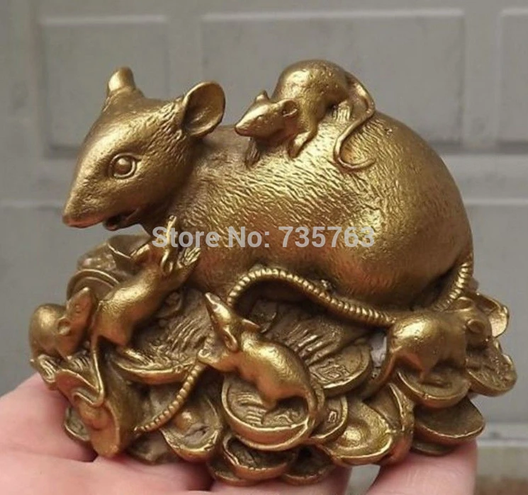 

001188 Chinese copper Statue Figurine Rat Mouse 3.3"L
