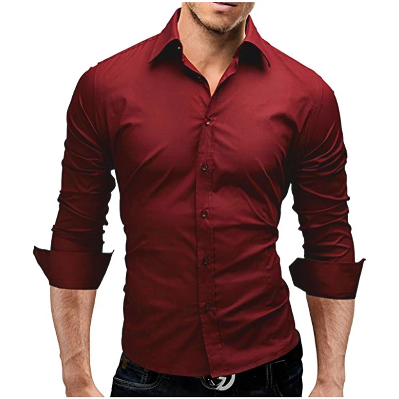 

Men Shirt 2018 Spring Brand Business Men'S Slim Fit Dress Shirt Male Long Sleeves Casual Shirt Solid color Camisa Masculina 4XL