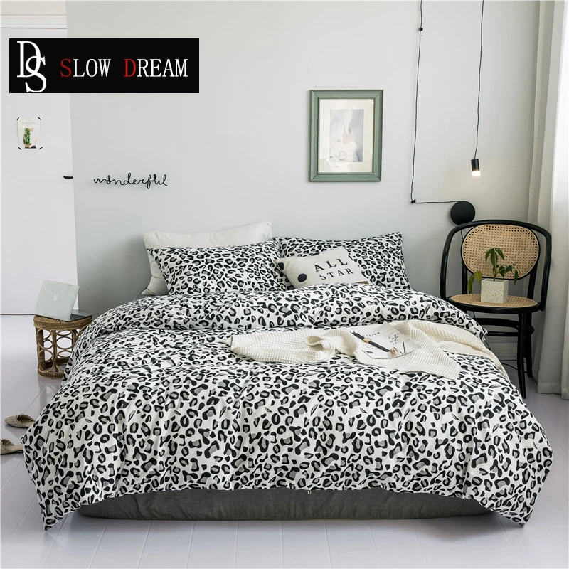 

SLOWDREAM Hot Sale Sexy Leopard Print Bedding Set Double Blue Cover Set Flat Sheet Decor Home Textiles Pillowcase Bed Linens