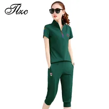 TLZC New Summer Woman Tracksuit Clothing Set font b Slim b font Sportwear Suit Plus Size