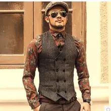 Новинка, мужской тонкий двубортный шерстяной жилет с v-образным вырезом, однотонная куртка без рукавов, темно-серый/светильник, серый/хаки жилет J577