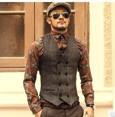 

New Mens Slim Double Breasted Woolen Waistcoat V Neck Solid Color Sleeveless Jacket Dark Grey/Light Grey /Khaki Waistcoat J577