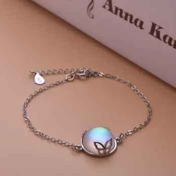 Bracelet Acier Pierre De Lune Bleu Été Femme