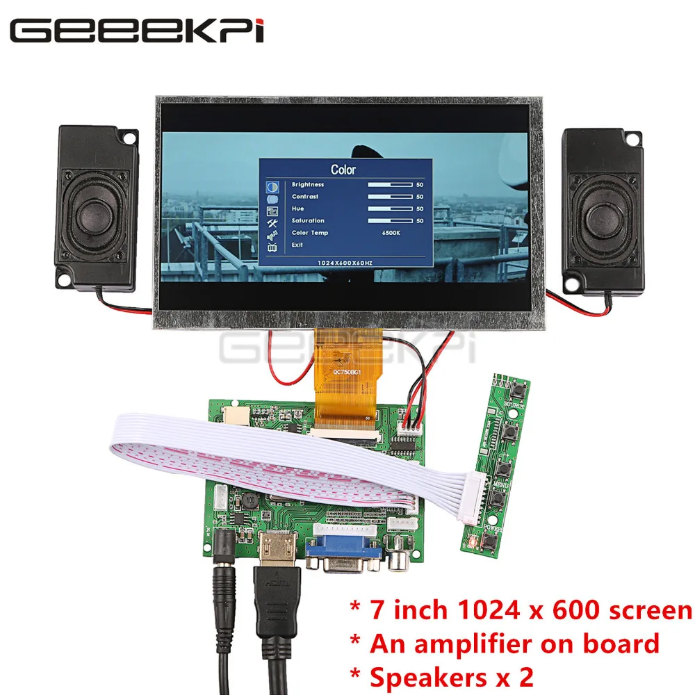 

GeeekPi 7 inch LCD 1024*600 Display Monitor Screen Kit with Amplifier 2pcs Speakers for Raspberry Pi 4 B All Platform / PC