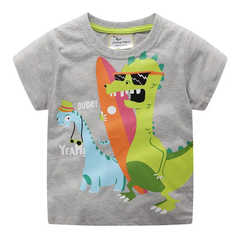 Jumping meter/футболки с коротким рукавом для мальчиков; летняя рубашка с принтом динозавра; Одежда для маленьких детей; футболка с рисунком; футболки для малышей