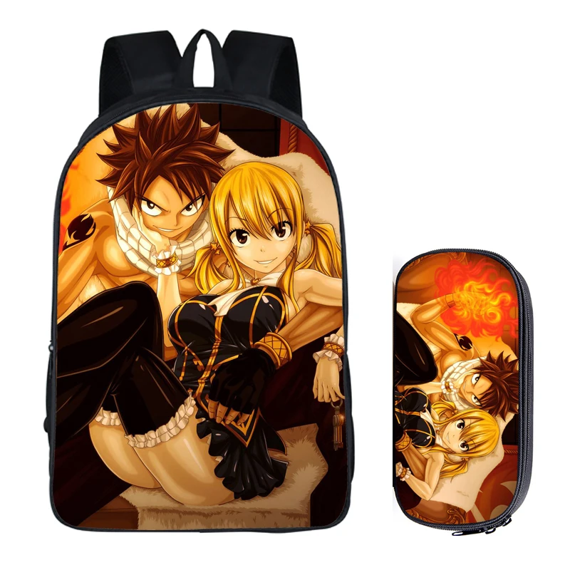 Japanese Anime Fairy Tail 2PC Set with Pencil Case Student Backpacks DIY Printing Cool School Bags For Boys Kids Men Book Bag