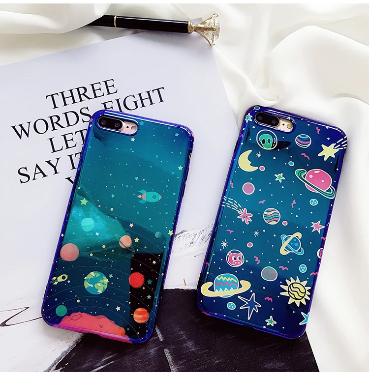 Blu-Ray Colorful Pattern Flower Phone Case For iPhone X 6 6S 7 8 Plus Fashion Glossy Planet Universe Series Back Cover