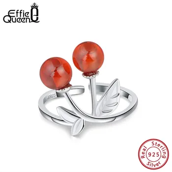 

Effie Queen 925 Sterling Silver Women Rings Natural Stone Red Garnet Cherry Adjustable Wedding Engagement Ring New Jewelry BR100