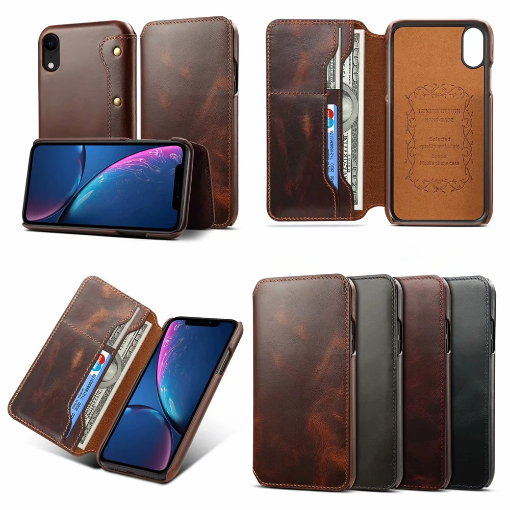 cute iphone 8 cases Luxury Business Genuine Leather Case for iPhone 11 12Pro XS MAX XR 8 7 6S 6Plus SE 2020 Flip Wallet Wax oil skin Phone bag Cover iphone 7 wallet case