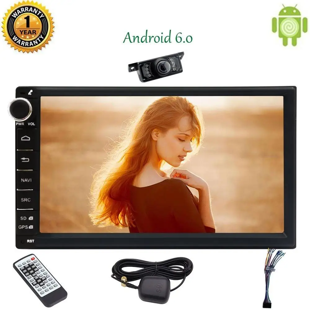 

4 Core Android Car Stereo Bluetooth USB SD 2Din Car Radio GPS Nav Support DAB+ WIFI Phone Mirror Subwoofer Audio SWC Rear Camera