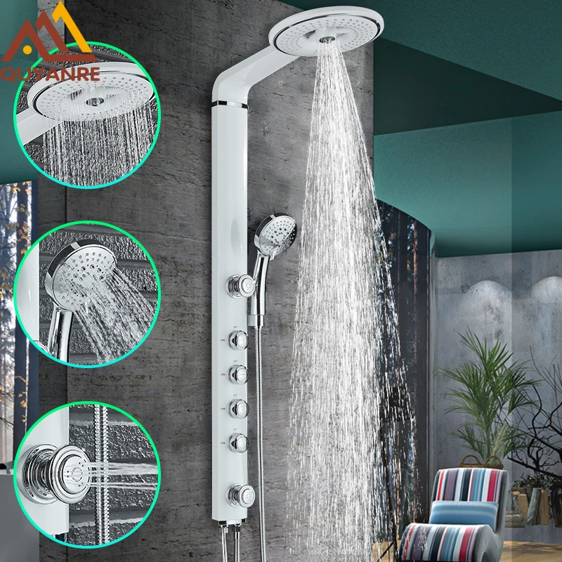 Quyanre Black White Bath Shower Faucets Set Bathroom Shower Tap Wall