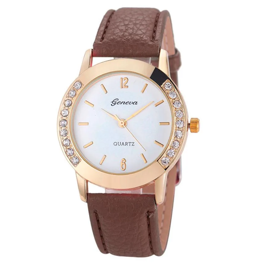 Timezon #301 Мода Женева Для женщин алмаза Аналоговый кожа кварцевые наручные часы Бесплатная доставка