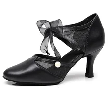 Женская обувь из натуральной кожи для Бальных и латиноамериканских танцев обувь для сальсы женские вечерние танцевальные туфли для танго Высокий Каблук 7,5 см VA30932