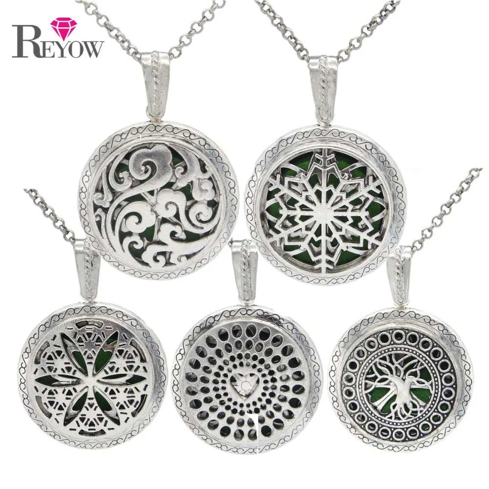 

1pc Antique Silver Tree Flower Round Floating Locket Pendant Perfume Essential Oil Diffuser Aromatherapy Necklace Jewelry Gift
