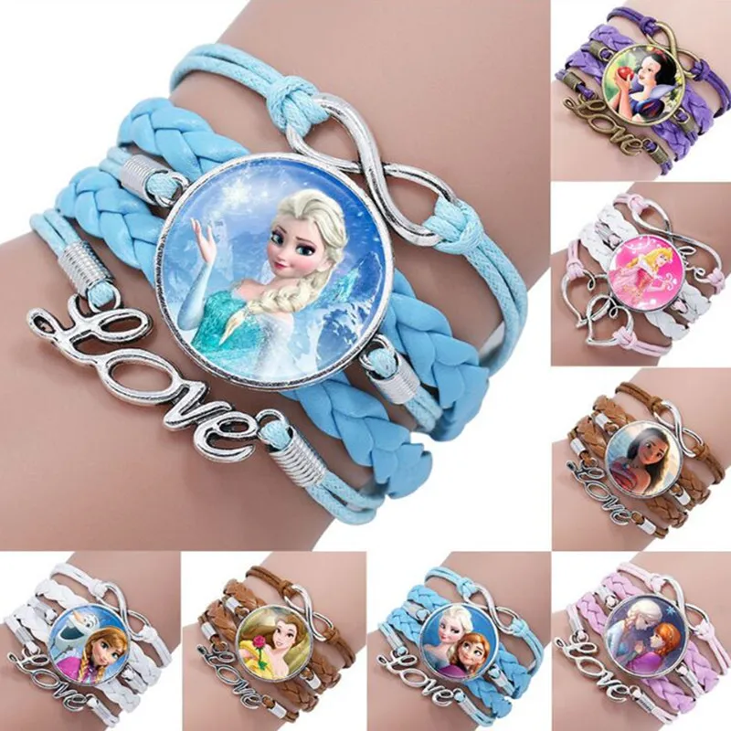 

Disney children cartoon bracelet Frozen Elsa Snow White Mermaid Princess wristand girl gift doll accessories bangle kid jewelry