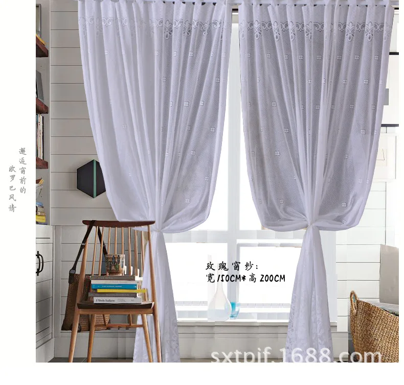 

Contracted French Window Tulle Finished Sitting Room Bedroom Balcony high-grade Rose white Curtains Ggauze flax Customized shade