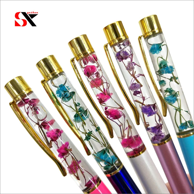 Dried Flower Metal Ballpoint Pen Copper Colorful High Quality Crystal