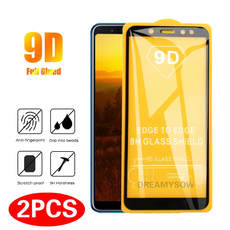 2PCS 9D Full Cover Glass For Samsung Galaxy A6 A8 A7 A9 J8 J6 J4 Screen Protector For Samsung A3 A5 A7 J3 J5 J7 Films