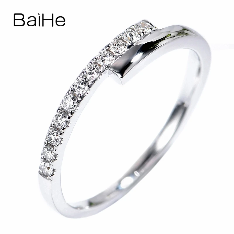 

BAIHE Solid 14K White Gold 0.13ct H/SI Round Natural Diamonds Wedding Women Trendy Fine Jewelry Beautiful diamond Gift Ring