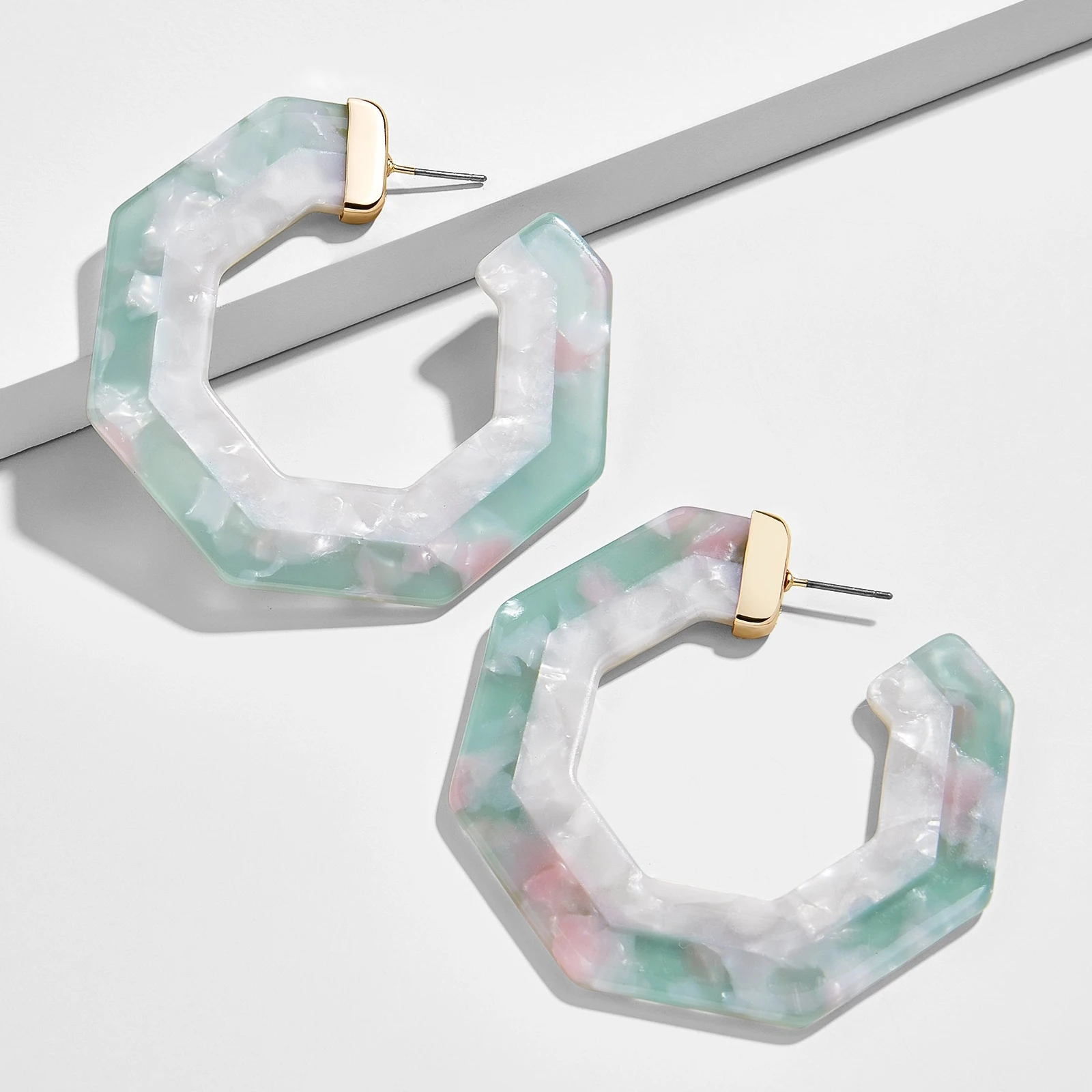 

Sloong Latest Joint Two pieces C shape Geometric Acrylic Earrings Gold Metal Acetate Earring for Women Girls