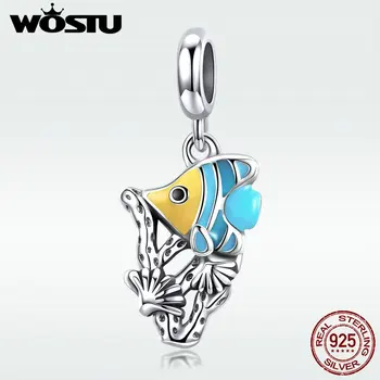 

WOSTU Real 925 Sterling Silver Ocean Fish Dangle Charms Fit Beads Bracelet & Necklace Pendant Lovely Unique Jewelry Gift DXC959