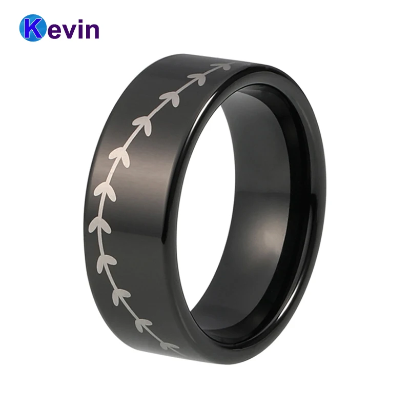 

Tungsten Ring 8MM Black Wedding Ring Baseball Engraved Flat Band 8MM