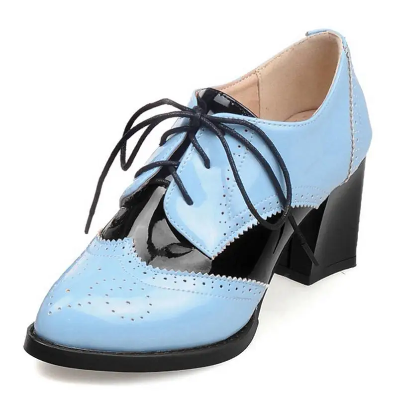 ANOVISHANA/Туфли-оксфорды с перфорацией; женские туфли-лодочки на высоком каблуке; женские туфли-лодочки на шнуровке; женские туфли-оксфорды с перфорацией типа «броги»; Sapatos Feminino; B336 - Цвет: Blue