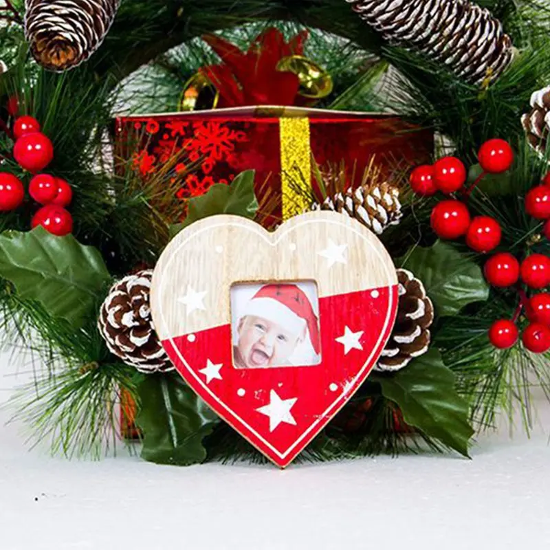 Деревянная Рождественская фоторамка держатель для фотографий Рамка Рождественская елка украшения подарок украшение дома звезда в форме сердца