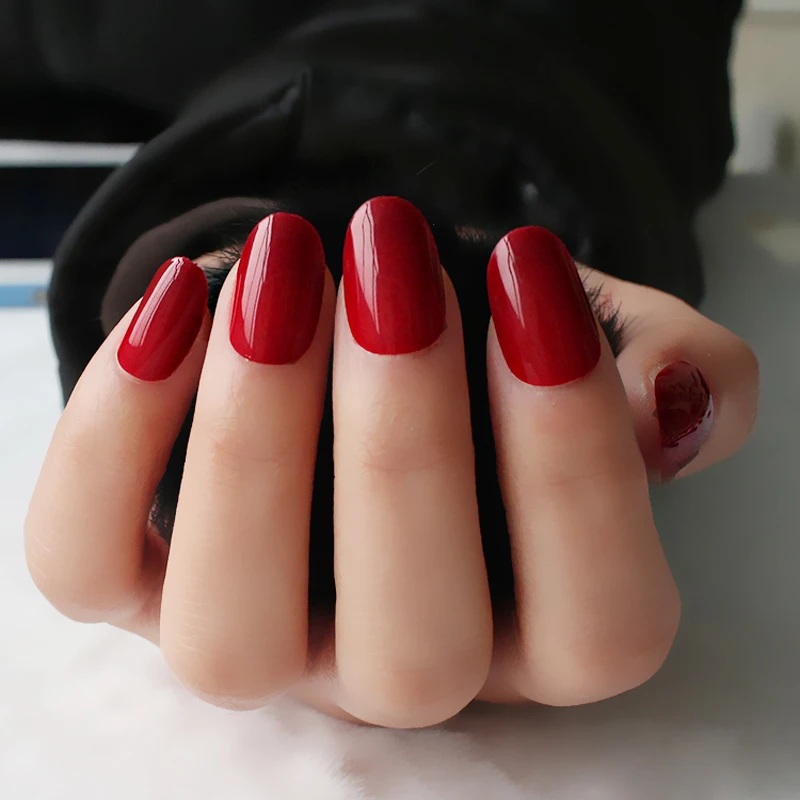

New stylish essential round candy-colored false nails 24pcs Wild Red N570X