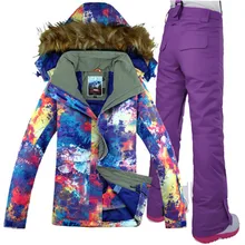 GSOU зимние женские горнолыжный костюм, куртка, брюки, ветрозащитные, водонепроницаемые, для улицы, спортивная одежда, зимняя одежда, брюки, женский супер теплый костюм