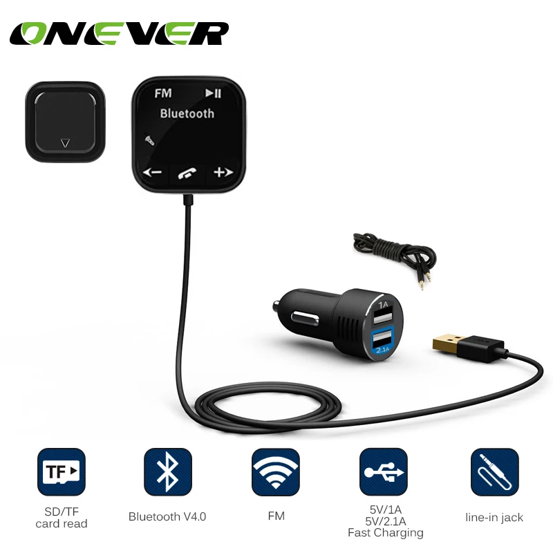 Автомобильный MP3-плеер Onever, Bluetooth, fm-передатчик, автомобильный комплект с двумя USB, Магнитная база, автомобильное зарядное устройство, fm-модулятор